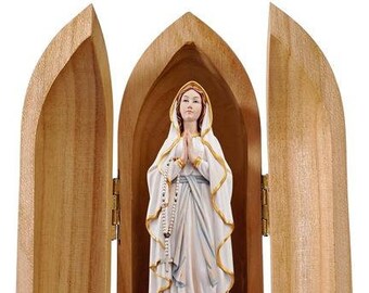 Statue of Our Lady of Lourdes with niche, carved in valgardena wood decorated by hand of Italian production