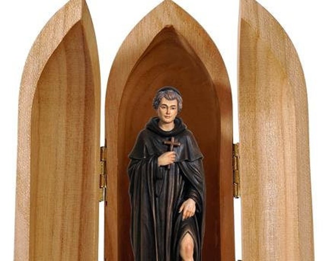 Statue of San Peregrino in a niche carved in Valgardena wood, hand-decorated, of Italian artisan production