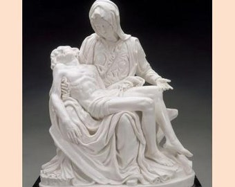 Classic sculpture "Pietà del Michelangelo", cm 45 (17.71 inches) in alabaster powder, marble base, handcrafted, made in Italy