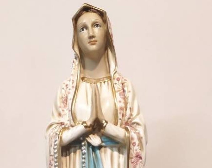 Statue of Our Lady of Lourdes cm 64 (25.19 inch) made of resin, hand decorated with floral finish, artisanal production