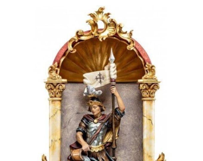 Statue of San Floriano, in a baroque domestic altar, carved in Italian-made Valgardena wood