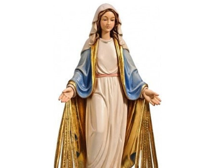 Statue of the Immaculate Madonna on the globe carved in Valgardena wood and hand-decorated, of Italian artisan production