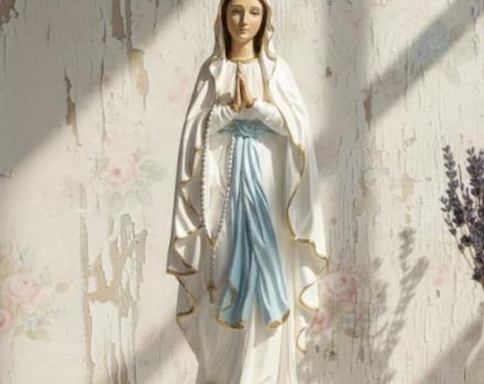 Statue of Our Lady of Lourdes, 60 cm (23.62 inches), marble, resin, pearl decoration, handcrafted in Italy