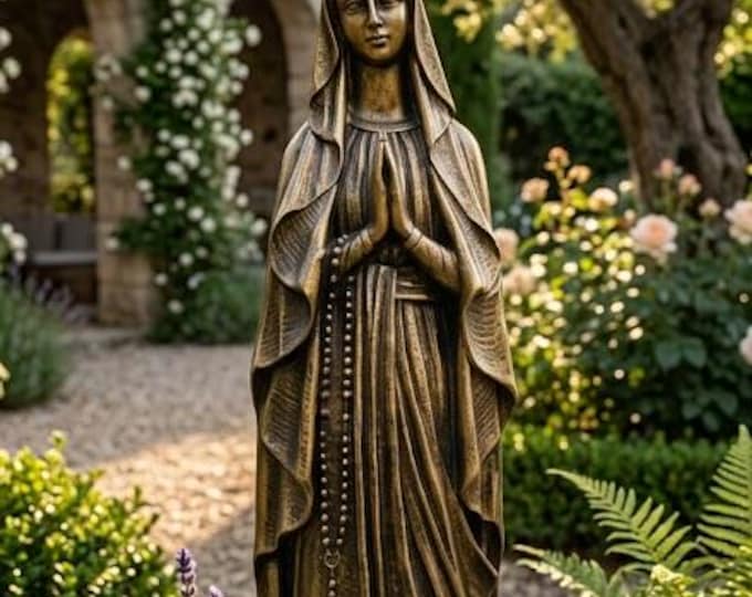 Statue of Our Lady of Lourdes 42 cm (16.53 inches) in resin with bronze decoration, handcrafted in Italy
