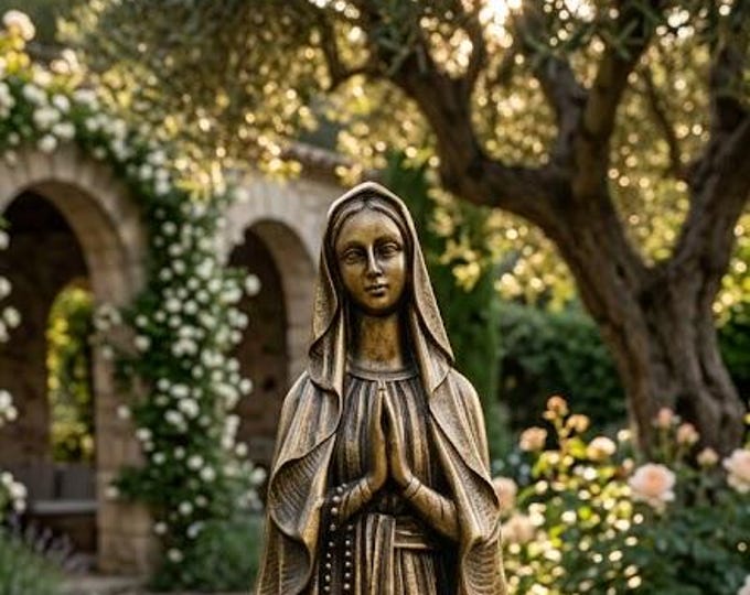 Statue of Our Lady of Lourdes 42 cm (16.53 inches) in resin with bronze decoration, handcrafted in Italy