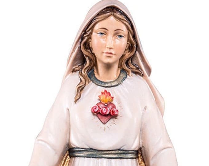 Statue of Our Lady of Sorrows Sacred Heart, carved in wood from Valgardena and hand-decorated with Italian handicraft production