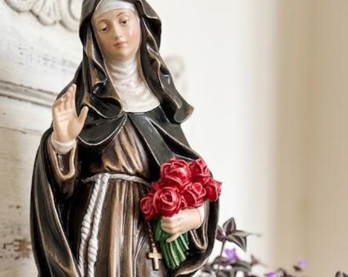 Statue of Saint Gertrude carved in Valgardena wood and hand-decorated, Italian artisan production, various sizes