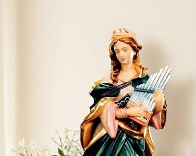 Statue of Saint Cecilia carved in Valgardena wood and hand-decorated, Italian artisan production, various sizes