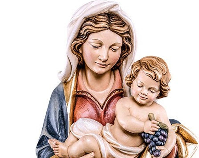 Statue of the Madonna dell'Uva with baby Jesus, carved in Valgardena wood, hand decorated, Italian artisan production