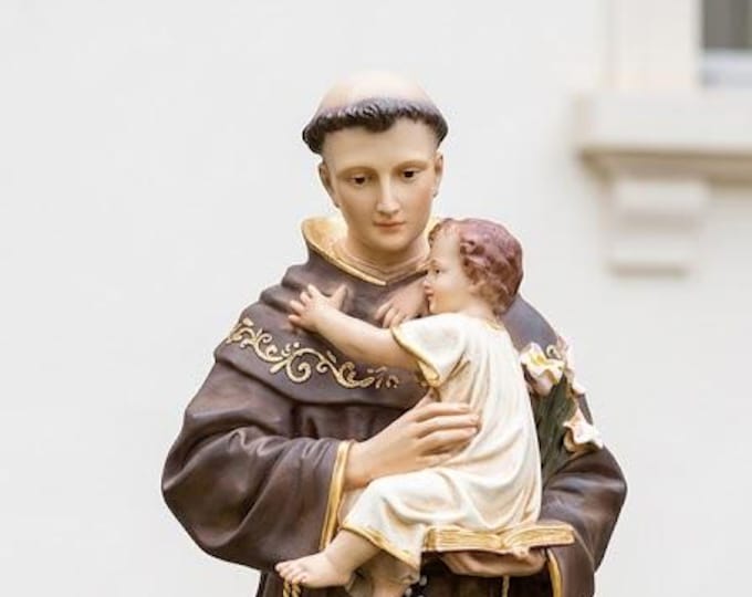 Statue of Saint Anthony of Padua 83 x 25 cm (32.67 x 9.84 inches) in hand-decorated resin, artisanal production