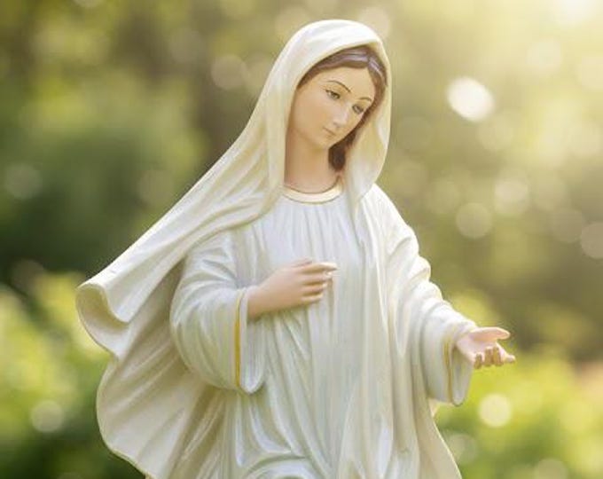 Statue of Our Lady of Medjugorje, 60 cm (23.62 inches), in resin with pearl decoration, handcrafted in Italy
