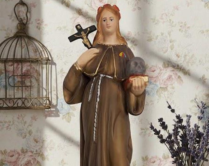 Statue of Saint Rosalia 27.5 cm (10.82 inches) in full resin marble decorated by hand, Italian artisan production