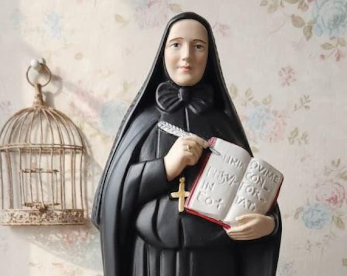 Statue of Saint Francesca Saverio Cabrini 30 cm (11.81 inches) in plaster decorated by hand, Italian artisan production