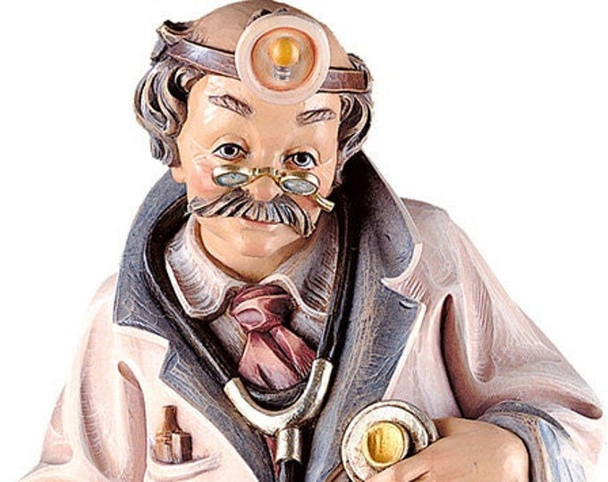 Sculpture of the Doctor carved in Valgardena wood and hand decorated, Italian artisan production