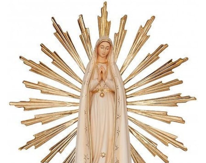 Statue of Our Lady of Fatima with rays carved in Valgardena wood, hand decorated, Italian production