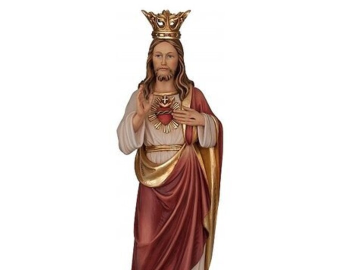Statue of Jesus Christ the King, carved in Valgardena wood and hand decorated, Italian artisan production