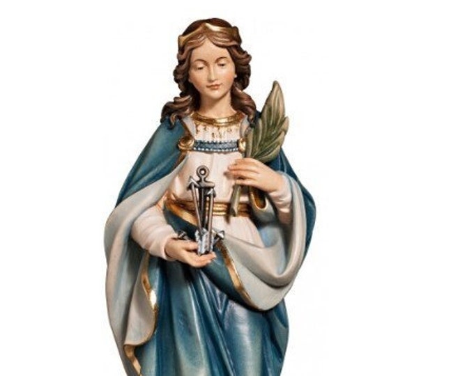 Statue of Saint Philomena carved in Valgardena wood and hand decorated, Italian artisan production