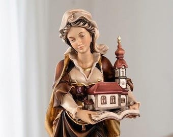Statue of Saint Adelaide carved from Valgardena wood and hand-decorated, handcrafted in Italy.