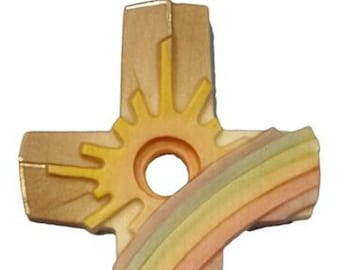 Rainbow crucifix, carved in Valgardena wood and decorated by hand, various sizes, of Italian artisan production