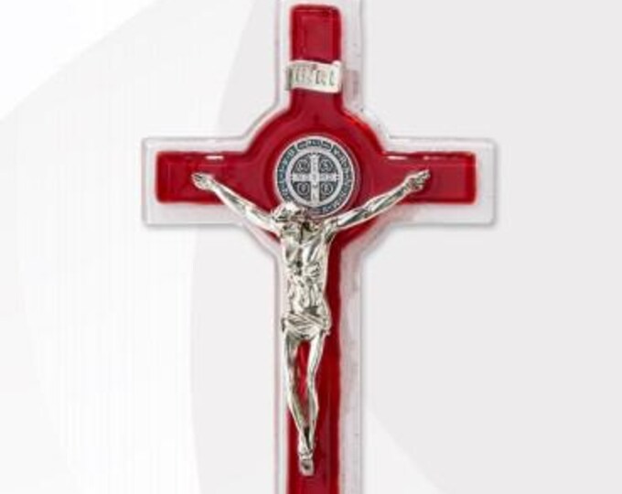 Crucifix of Saint Benedict of Norcia made of Murano glass, handcrafted in Italy, various sizes available