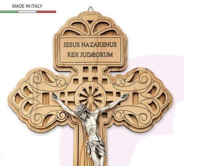 Cross of Forgiveness, made of national olive wood and metal body, various sizes available, of Italian artisan production