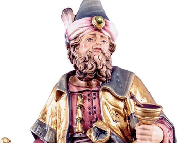 Statue sculpture of San Damiano carved in wood from Valgardena and decorated by hand of Italian artisan production