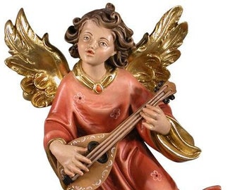 Salzburg angel with mandolin, to hang carved in Valgardena wood and hand-decorated with Italian artisan production