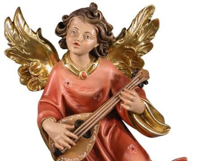 Salzburg angel with mandolin, to hang carved in Valgardena wood and hand-decorated with Italian artisan production