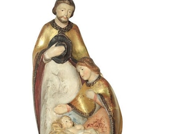 Statue sculpture of the Nazareth Nativity, carved in wooden root of Valgardena decorated by hand of Italian artisan production