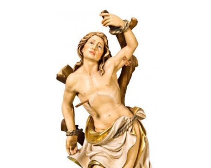 Statue of San Sebastiano carved in Valgardena wood and decorated by hand, of Italian artisan production