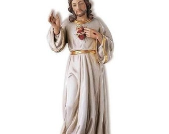 Statue of the Sacred Heart of Jesus, carved in Valgardena wood and hand decorated, Italian artisan production, various sizes