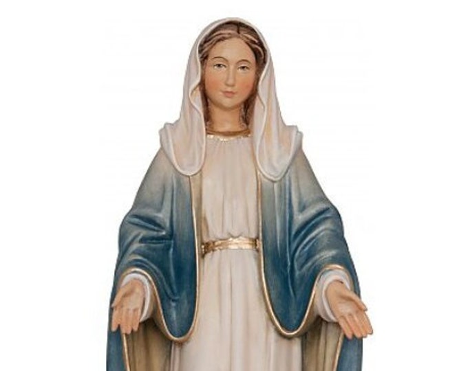 Madonna delle Grazie statue carved in Valgardena wood and hand-decorated, of Italian artisan production