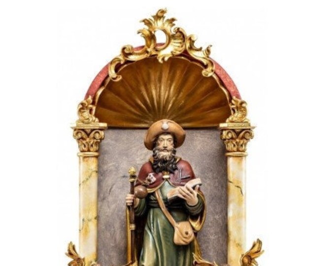 Statue of Saint James of Compostela, in a baroque home altar, carved in Valgardena wood of Italian production