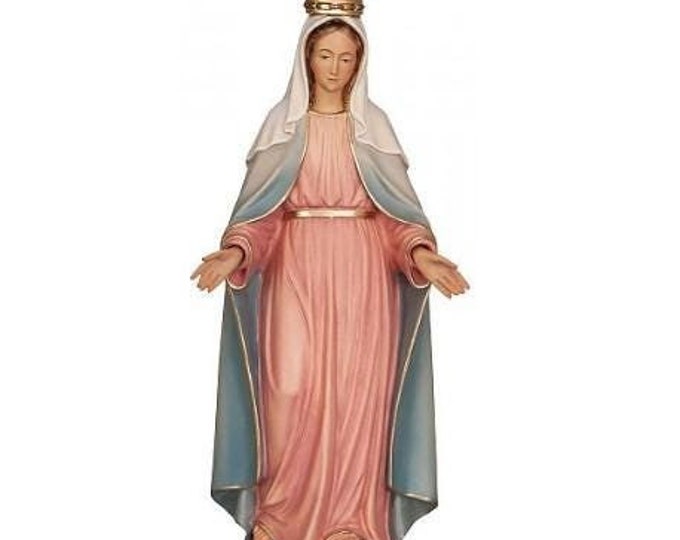 Statue of Our Lady of Grace Miraculous, carved in Valgardena wood, hand-decorated, Italian artisan production, various sizes