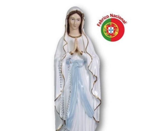 Statue of Our Lady of Lourdes, cm 50 X 14 (19,68 x 5,51 inches) made of resin marble, hand decorated, handcrafted production