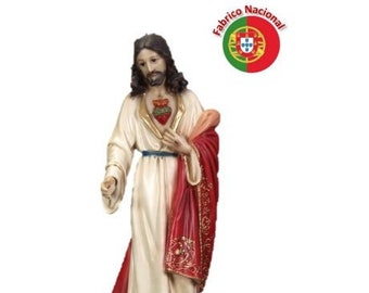 Statue of Jesus Sacred Heart, cm 52 X 18 (20.47 x 7.08 inches) made of marble resin, hand decorated, artisanal production