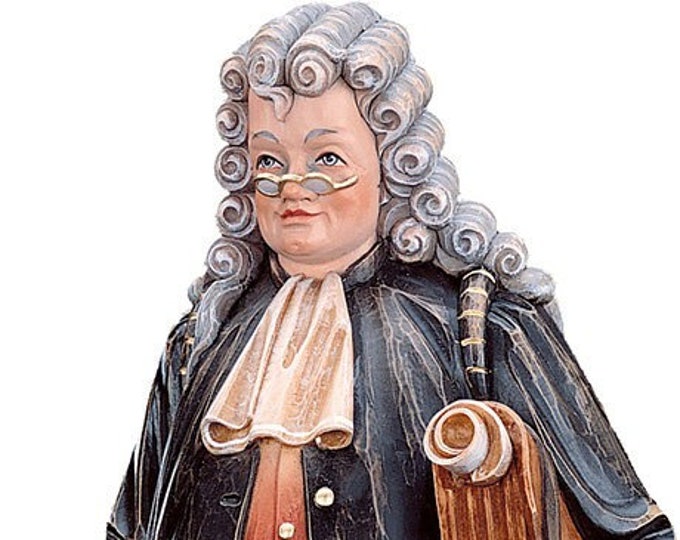 Sculpture Jurist Notary Venetian carnival mask carved in Valgardena wood, hand decorated, Italian artisan production