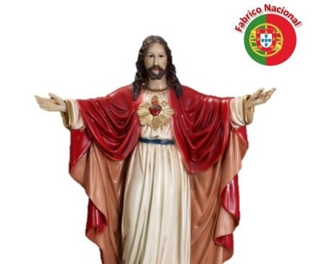 Statue of Jesus Sacred Heart, cm 66 x 24 (25,98 x 9,44 inches) made of hand-decorated resin marble, handcrafted