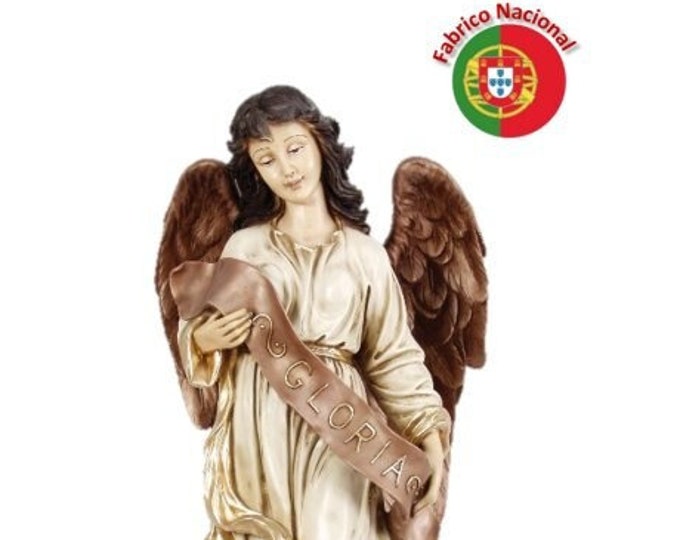 Statue of the Guardian Angel cm 80 x 27 (31,49 x 10,62 inches) made of hand-decorated resin marble, hand-made