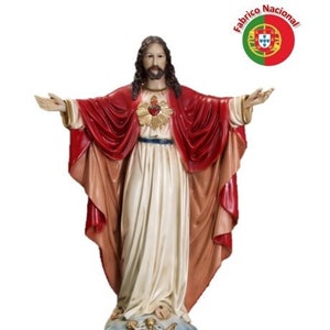 Statue of Jesus Sacred Heart, cm 66 x 24 (25,98 x 9,44 inches) made of hand-decorated resin marble, handcrafted