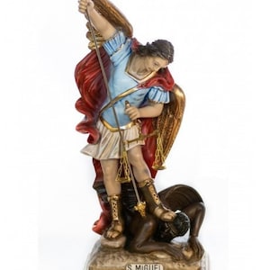 Statue of St. Michael the Archangel, cm 46 x 18 (18,11 x 7,08 inches) made of hand-decorated resin marble, handcrafted