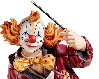 Clown Magician statue carved in Valgardena wood and hand-decorated, of Italian artisan production