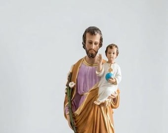 Statua di San Giuseppe cm 64 ( 25,19 inches) in marmo resina decorata a mano di produzione artigianale italiana