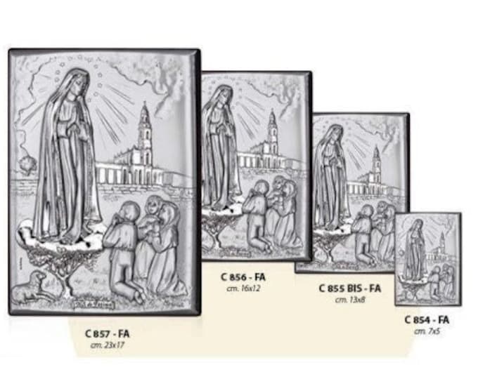 Wooden picture with silver plaque of Our Lady of Fatima, various sizes available, of Italian artisan production
