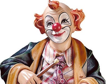 Clown Drummer Statue carved in Valgardena wood and decorated by hand, of Italian artisan production