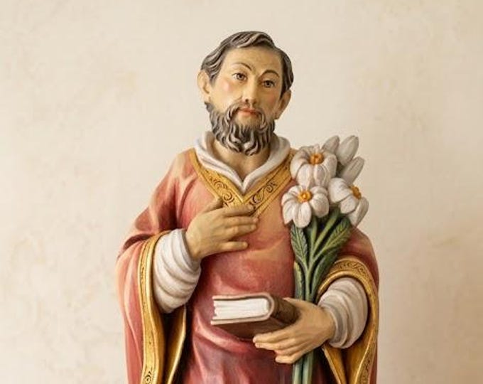 Statue of Saint Philip Neri carved in Valgardena wood and hand-decorated, Italian artisan production.