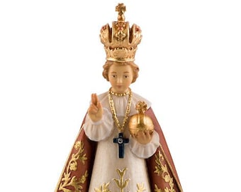 Statue of the Child Jesus of Prague carved in wood from Valgardena and decorated by hand of Italian handicraft production