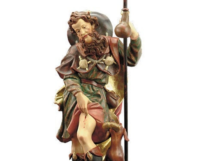 Statue of San Rocco carved in Valgardena wood and decorated by hand, of Italian artisan production