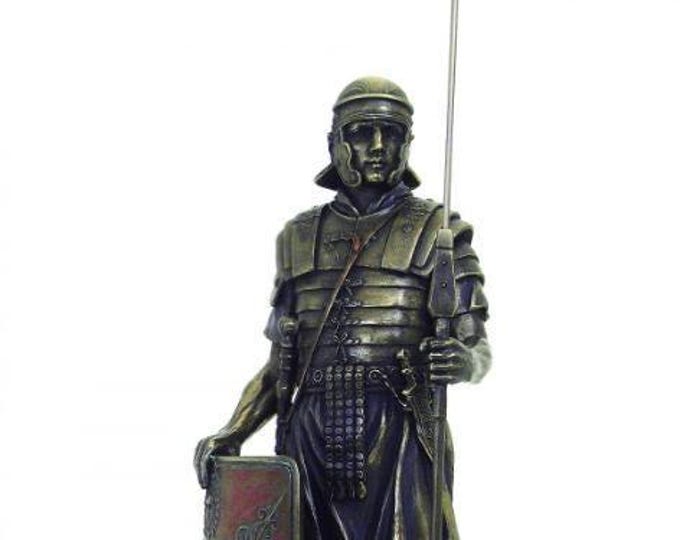 Classical sculpture of the Roman soldier with square shield, 36 cm (14.17 inches) in bronzed resin marble, handcrafted, made in Italy