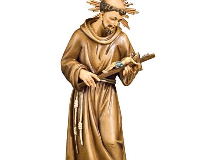 Statue of Saint Francis of Assisi, carved in Valgardena wood, hand-decorated, Italian artisan production, various sizes and decorations